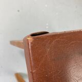 Small stool or footrest in wood and leather
