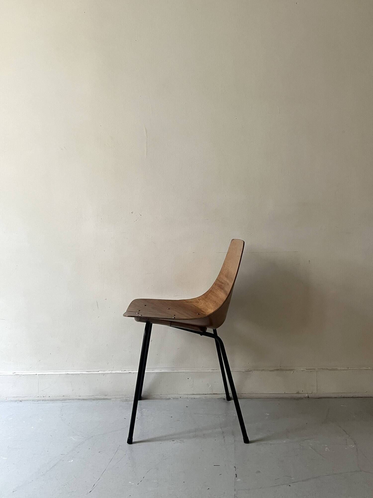 Barrel chair wood & metal by Pierre Guariche for Steiner Paris 1950
