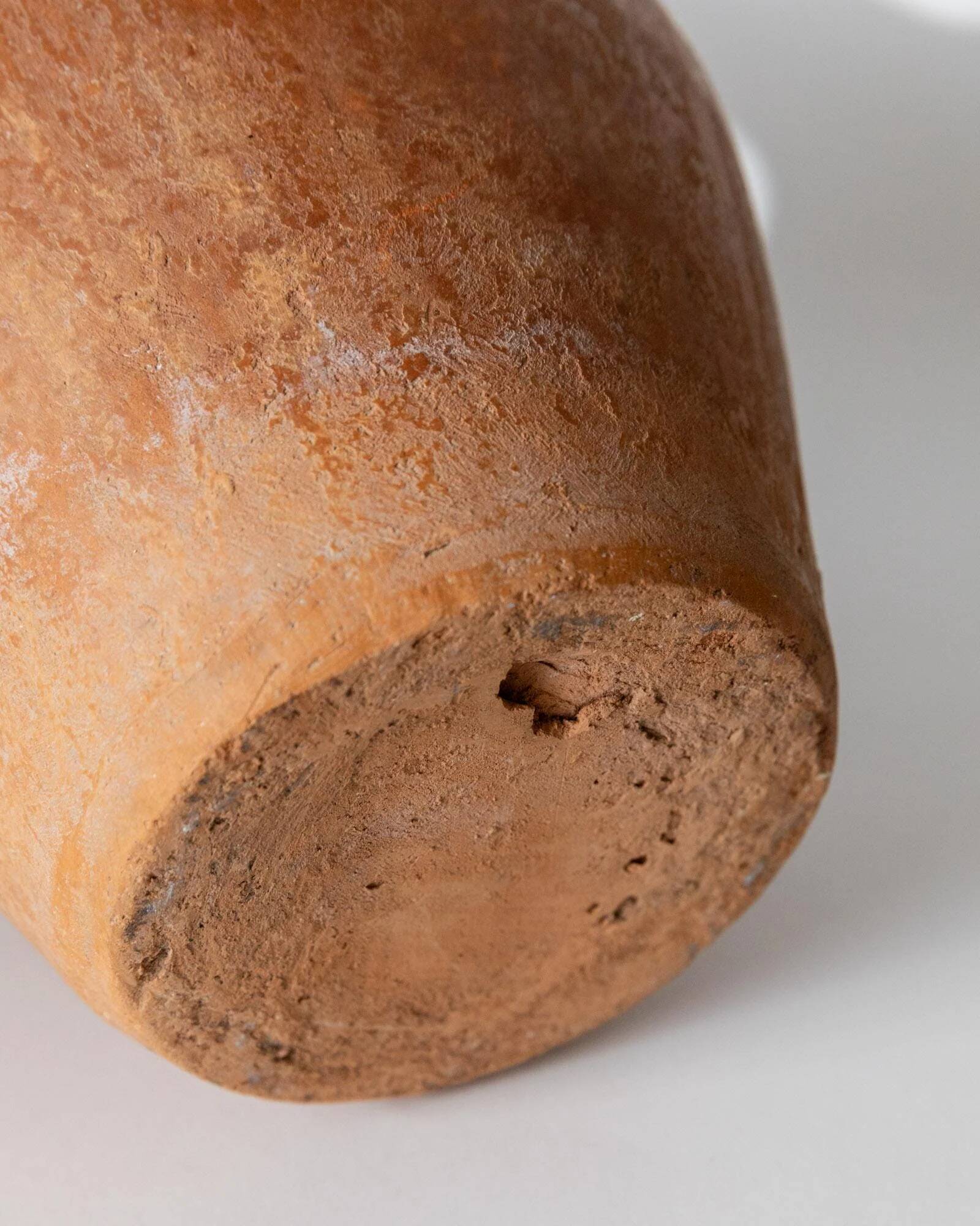 Vintage terracotta amphora vase from the early 19th century, handmade Italian jug with two handles.