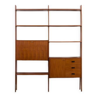 Italian mid century free standing wall unit or room divider with bar cabinet or a hidden desk, 1970s