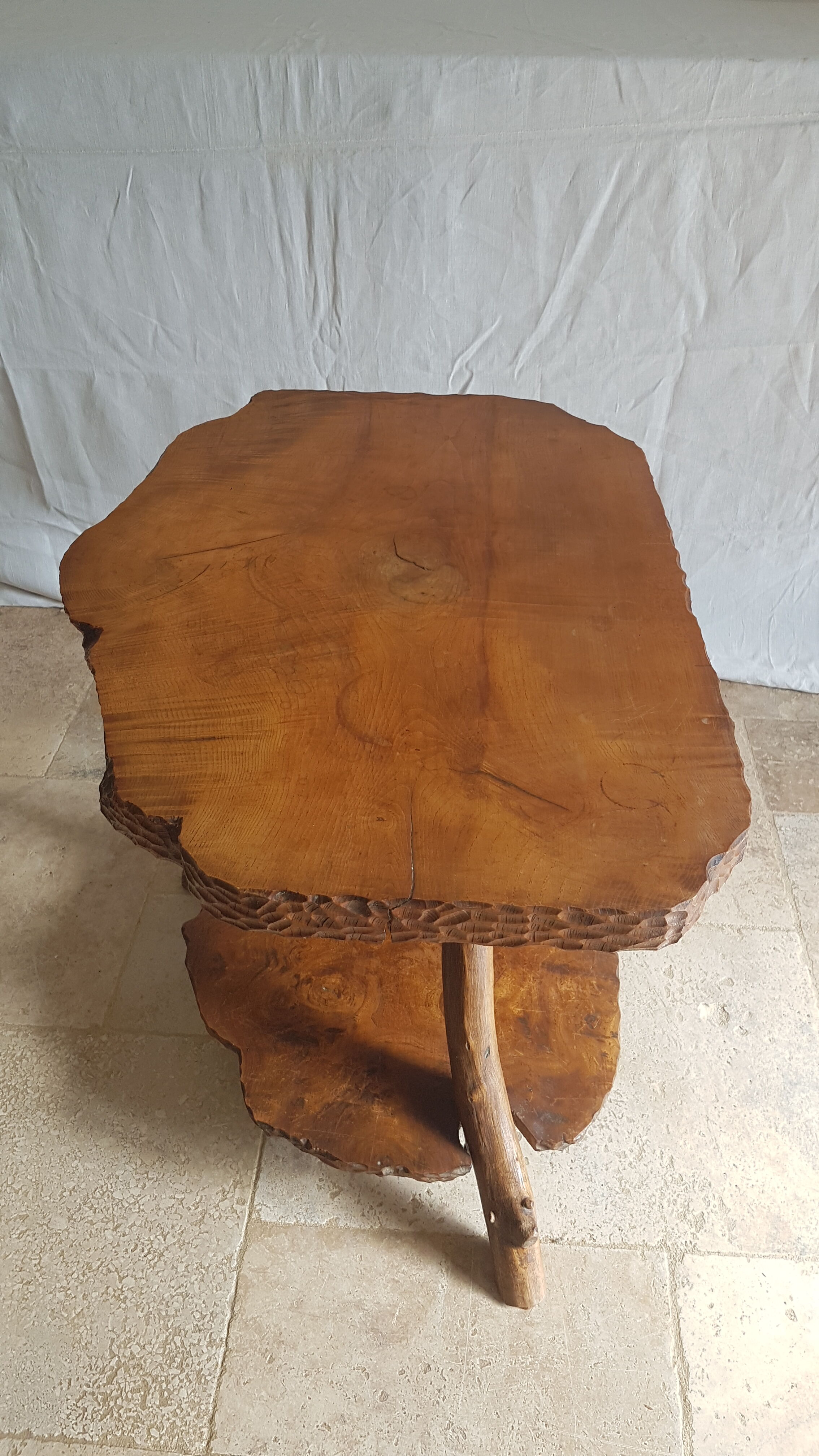 Solid elm coffee table with double tops