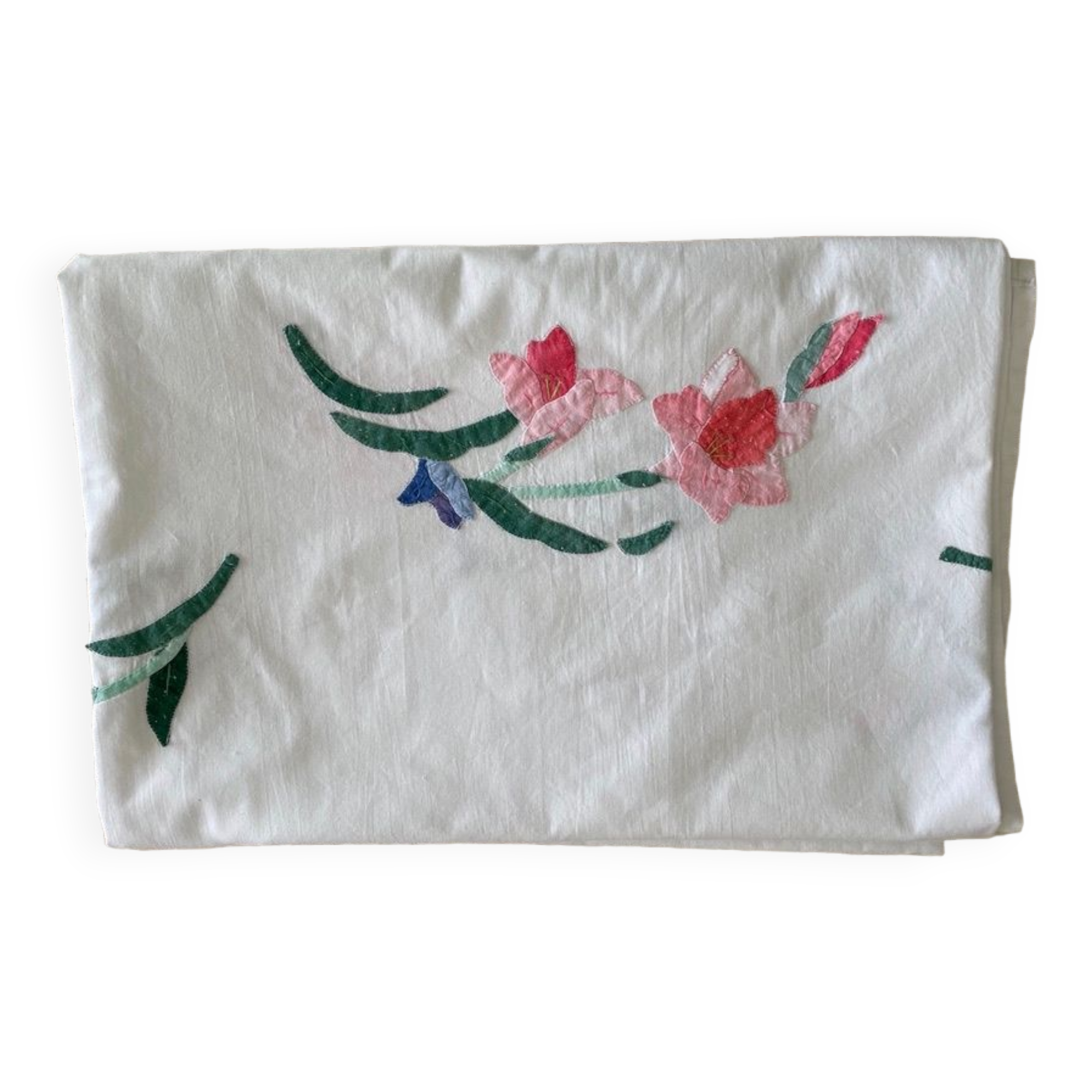 Nappe vintage 80's avec fleurs en appliqué - coton - 150x200 cm