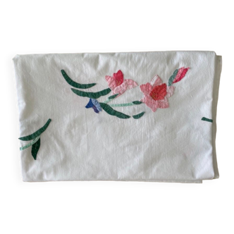 Vintage tablecloth 80's with flowers in applied - cotton - 150x200 cm