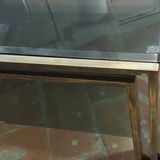 Smoked coffee table, brass, chromed metal, glass, 70s