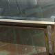 Smoked coffee table, brass, chromed metal, glass, 70s