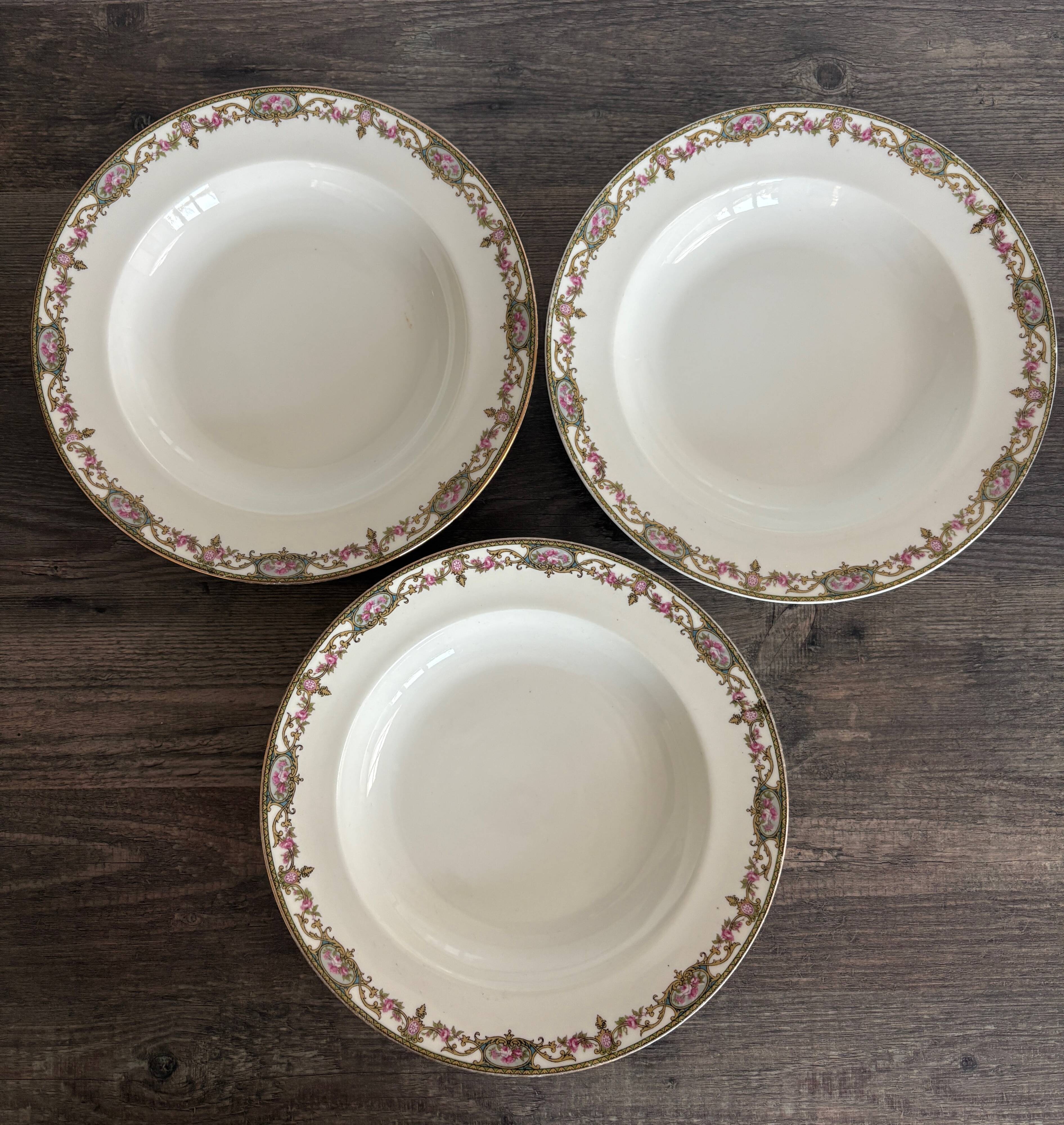 Set of three deep plates Limoges L.S. Floral Belle Époque decoration