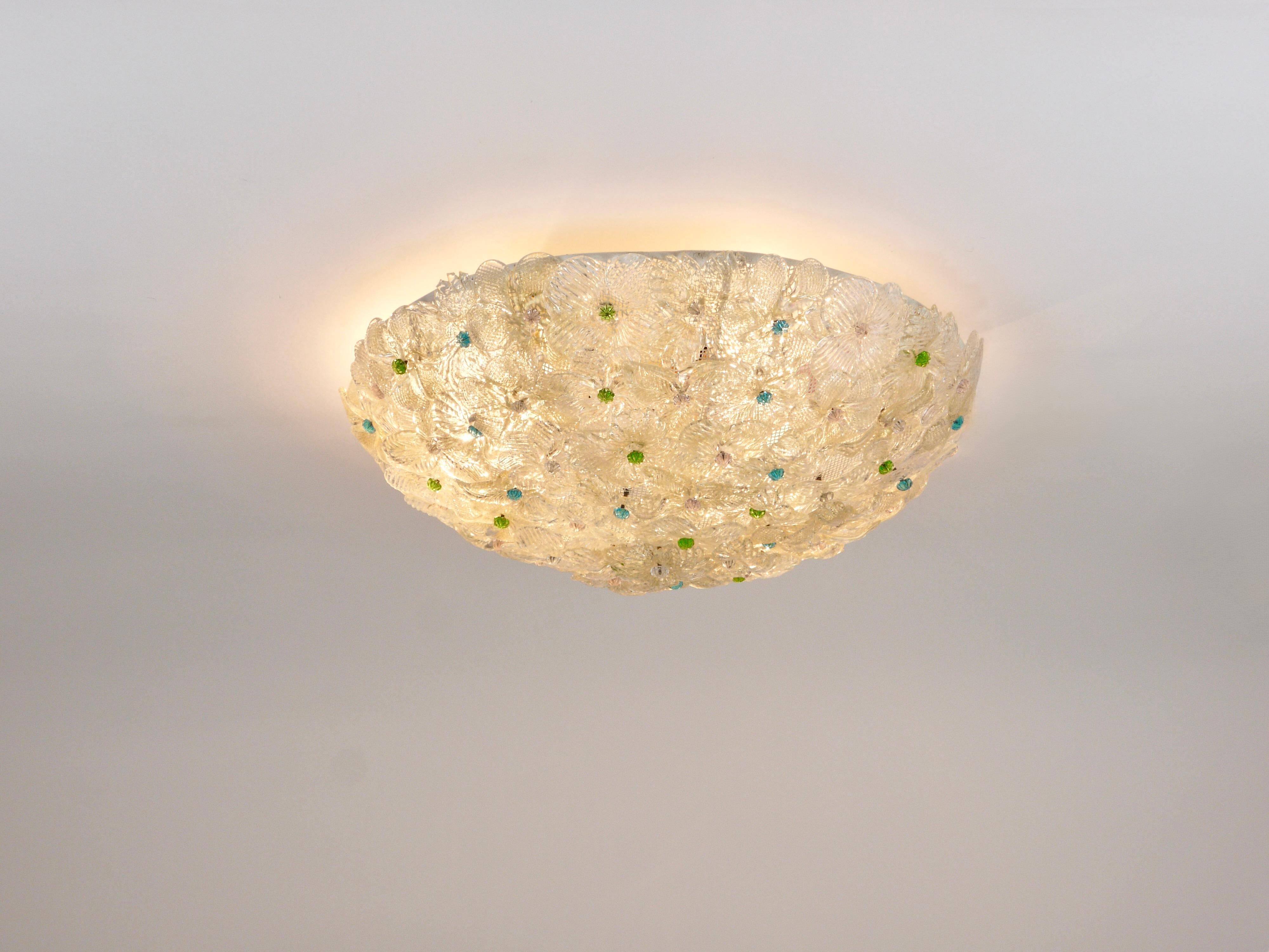 Barovier & Toso Grande Plafonnier Fleur en Verre de Murano Millefiori, Italie, Années 1960
