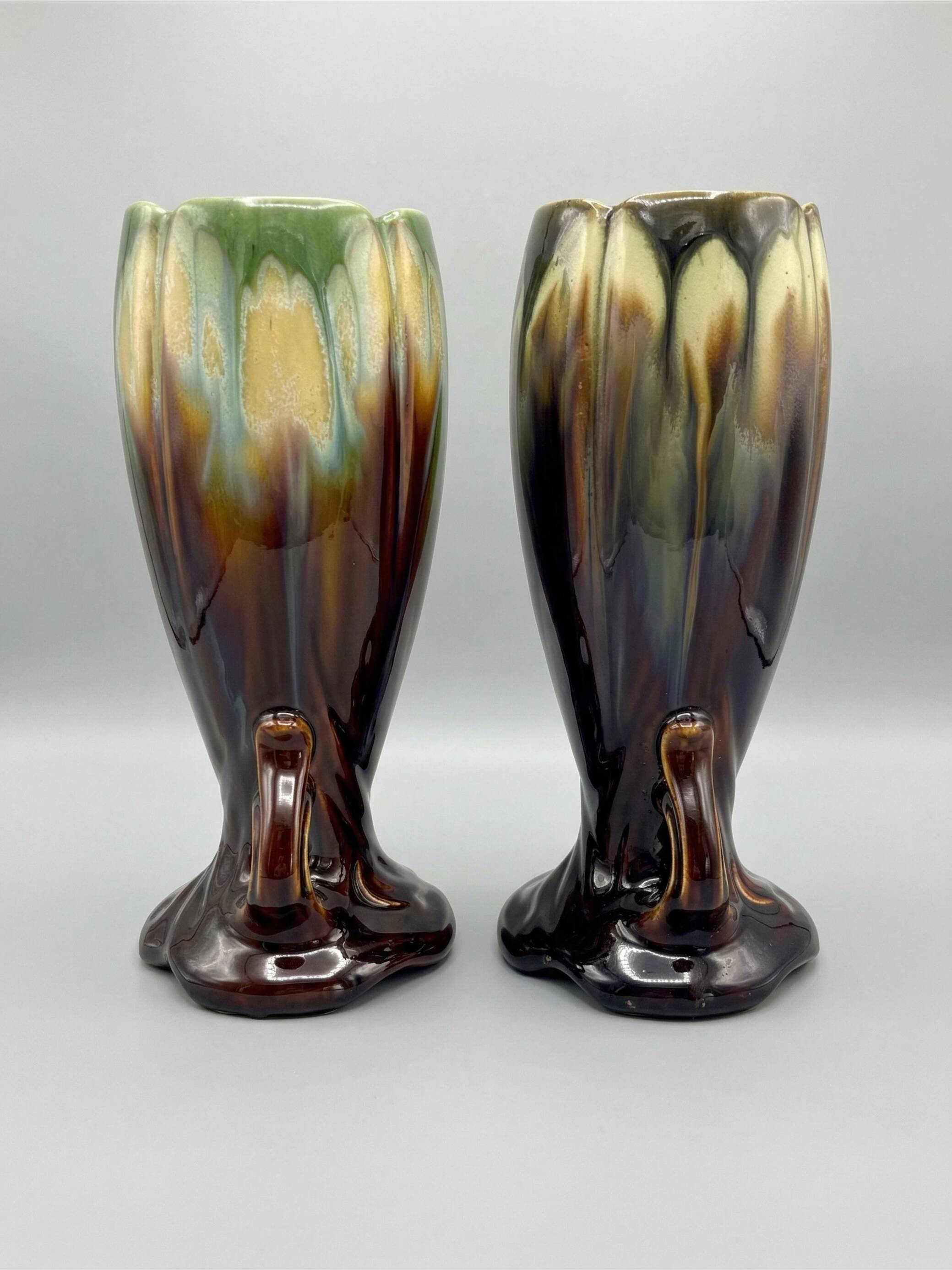 Pair of Art Deco / Mid-Century vases – Belgian earthenware (attributed to Thulin)