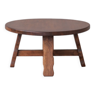 Brutalist Mid-Century Oak Circular Coffee Table