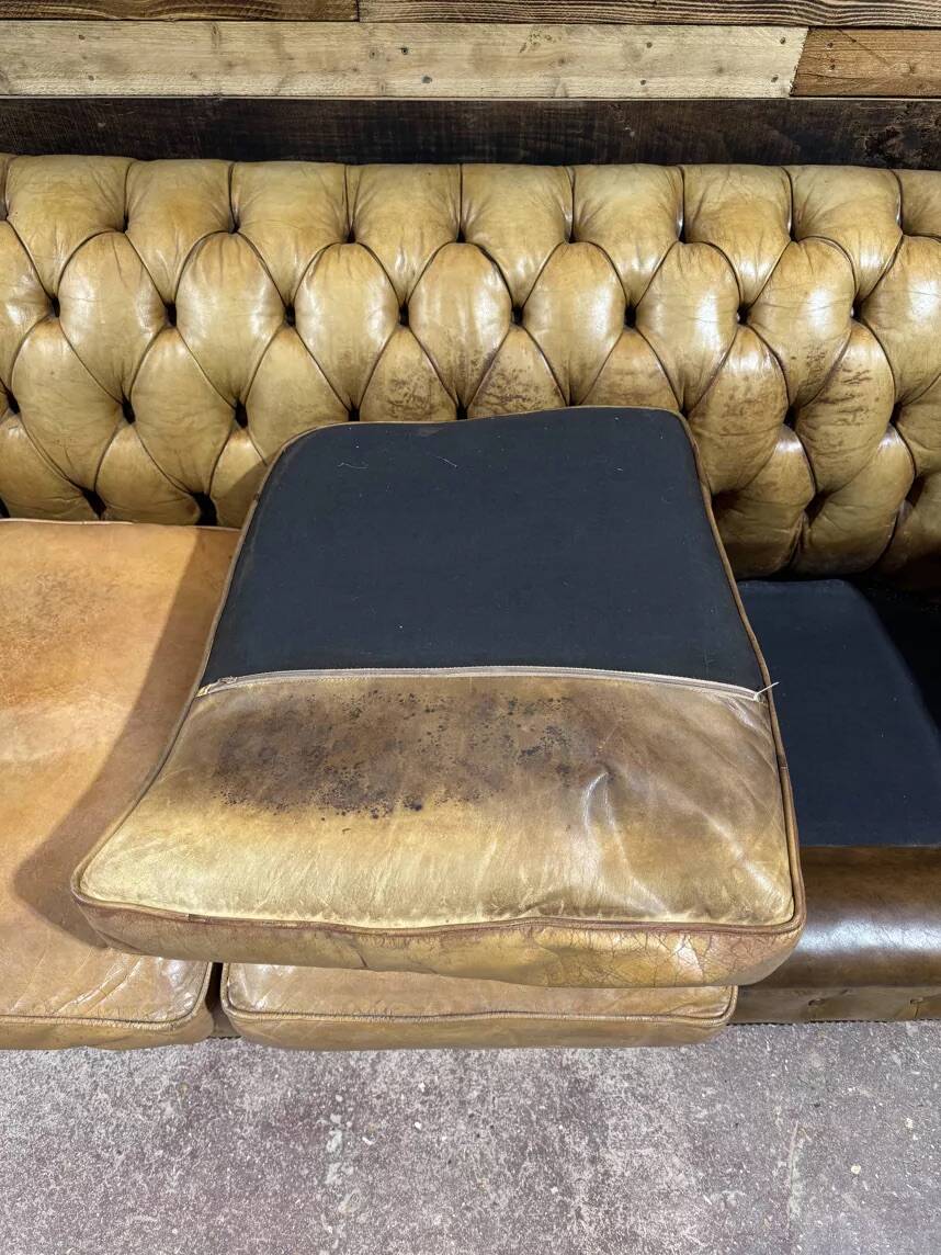 Chesterfield 3-seater leather sofa - 1960s