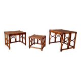 Set of 3 vintage nesting tables in bamboo and woven rattan