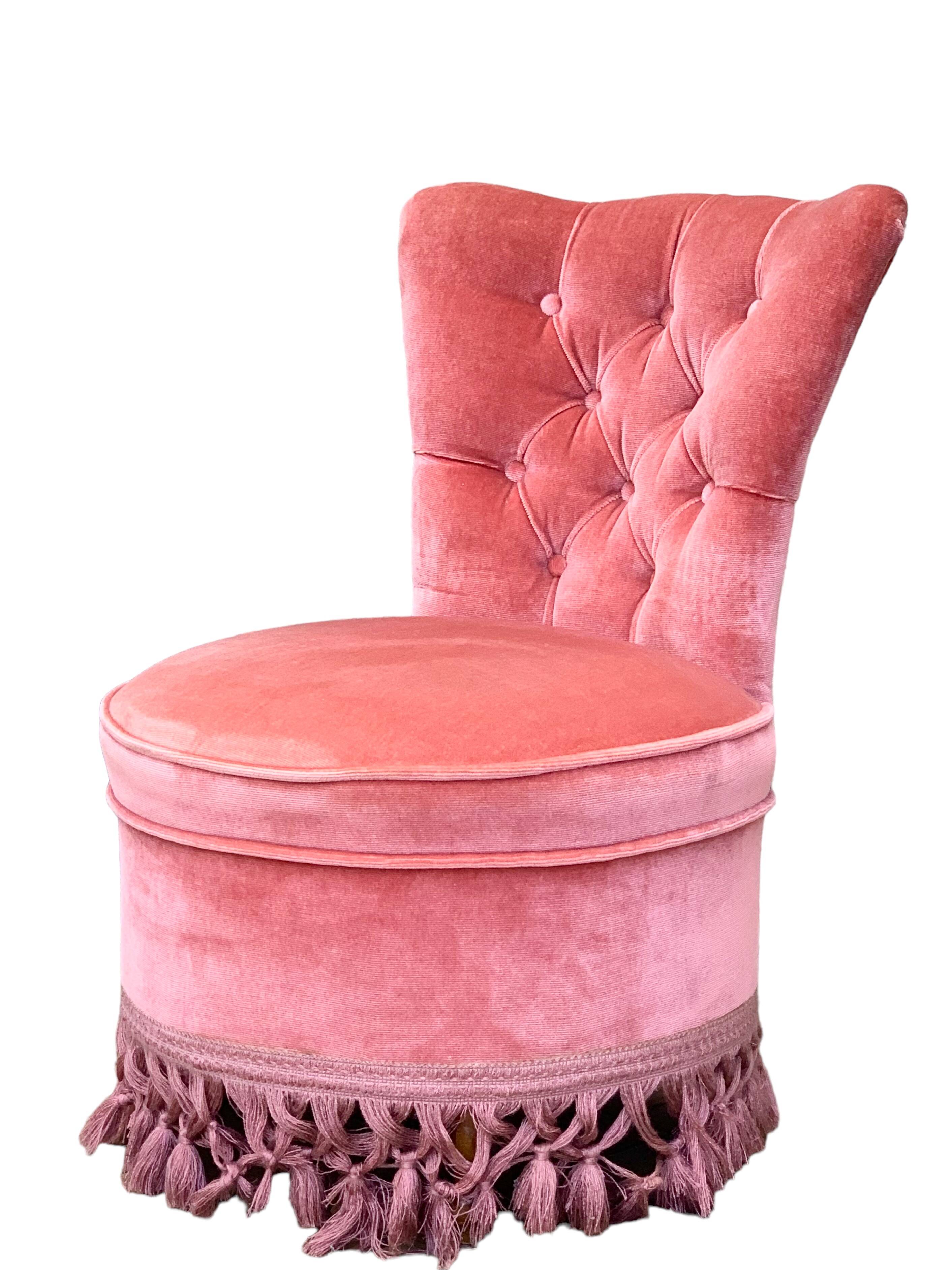 Pink velvet padded toad armchair 1970