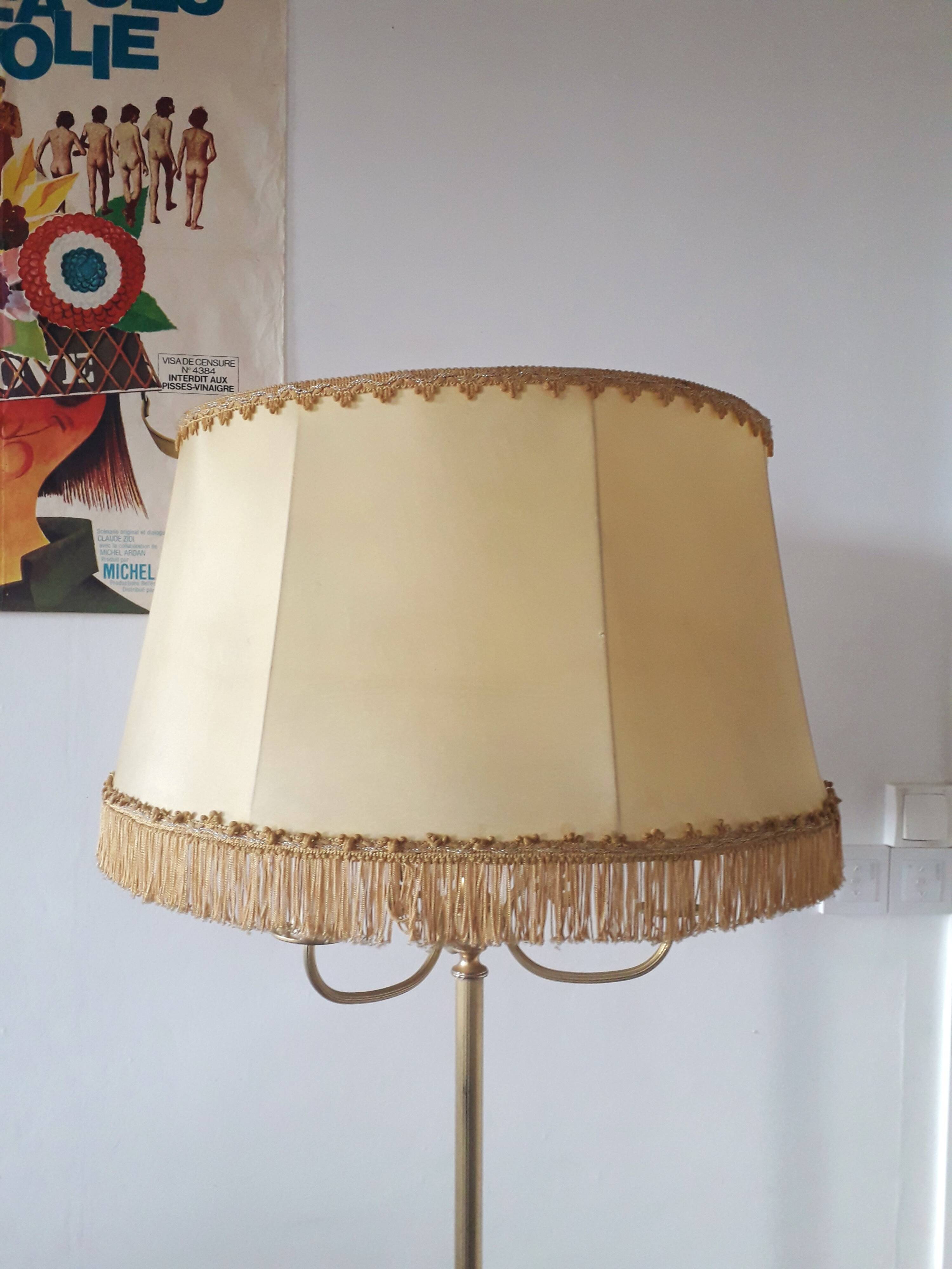 Brass tripod floor lamp - 3 lights Baroque style - 1960