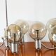 Three-branched chandelier, in chrome and smoked glass globes, Design, 1970