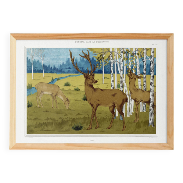 Affiche “Cerfs”, d’après une lithographie art nouveau de 1897