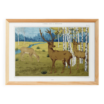 Affiche “Cerfs”, d’après une lithographie art nouveau de 1897