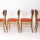 Ensemble de 4 chaises de salle à manger danoises – Teck et chêne, années 1960, revêtement rouge-orange
