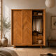 Parisian wardrobe with sliding doors, solid raw oak, 1960.