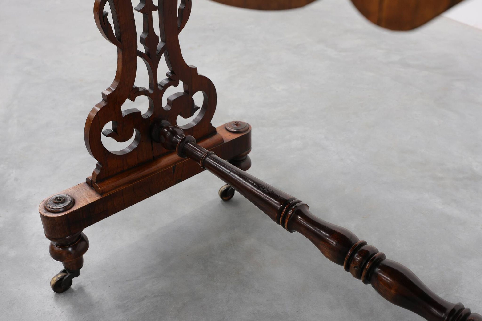 Victorian Walnut Side Table with Inlaid Top and Pierced Scroll Ends, Englan