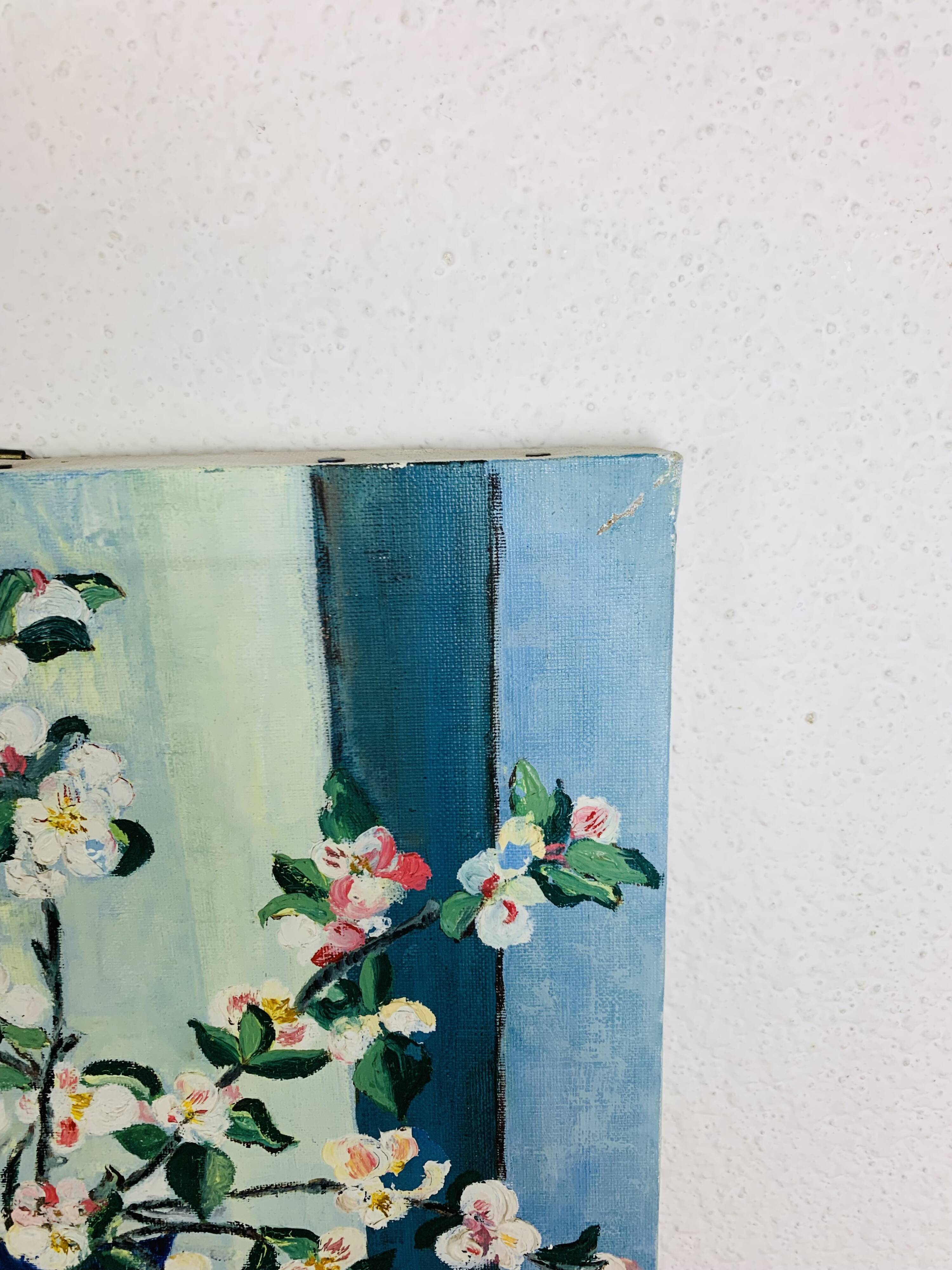 Still life painting bouquet of flowers and apples