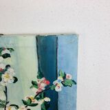 Still life painting bouquet of flowers and apples