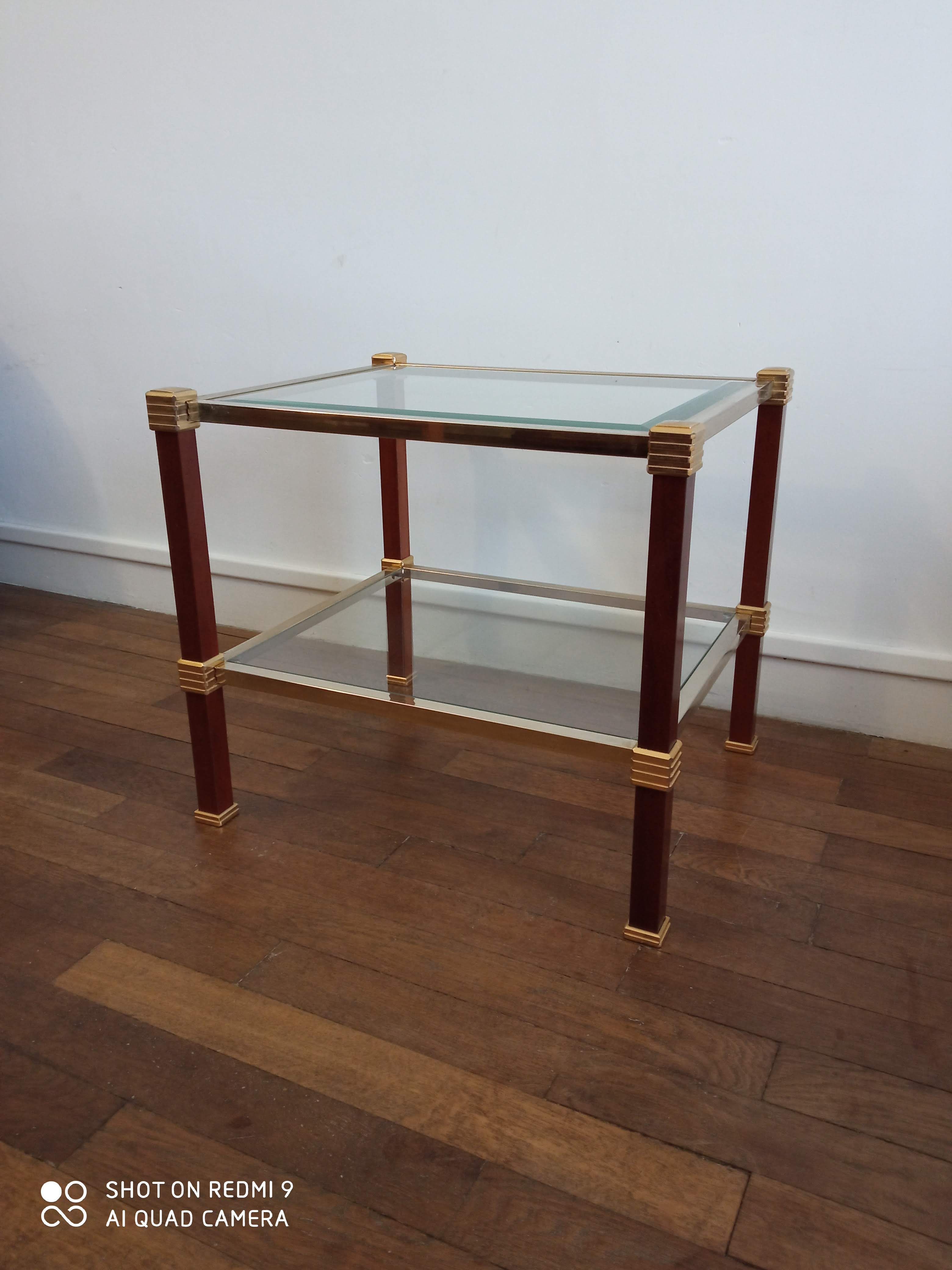 Roche Bobois coffee table in wood, brass and 70s glass
