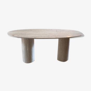 Natural travertine oval dining table - striated foot