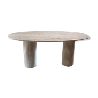 Natural travertine oval dining table - striated foot