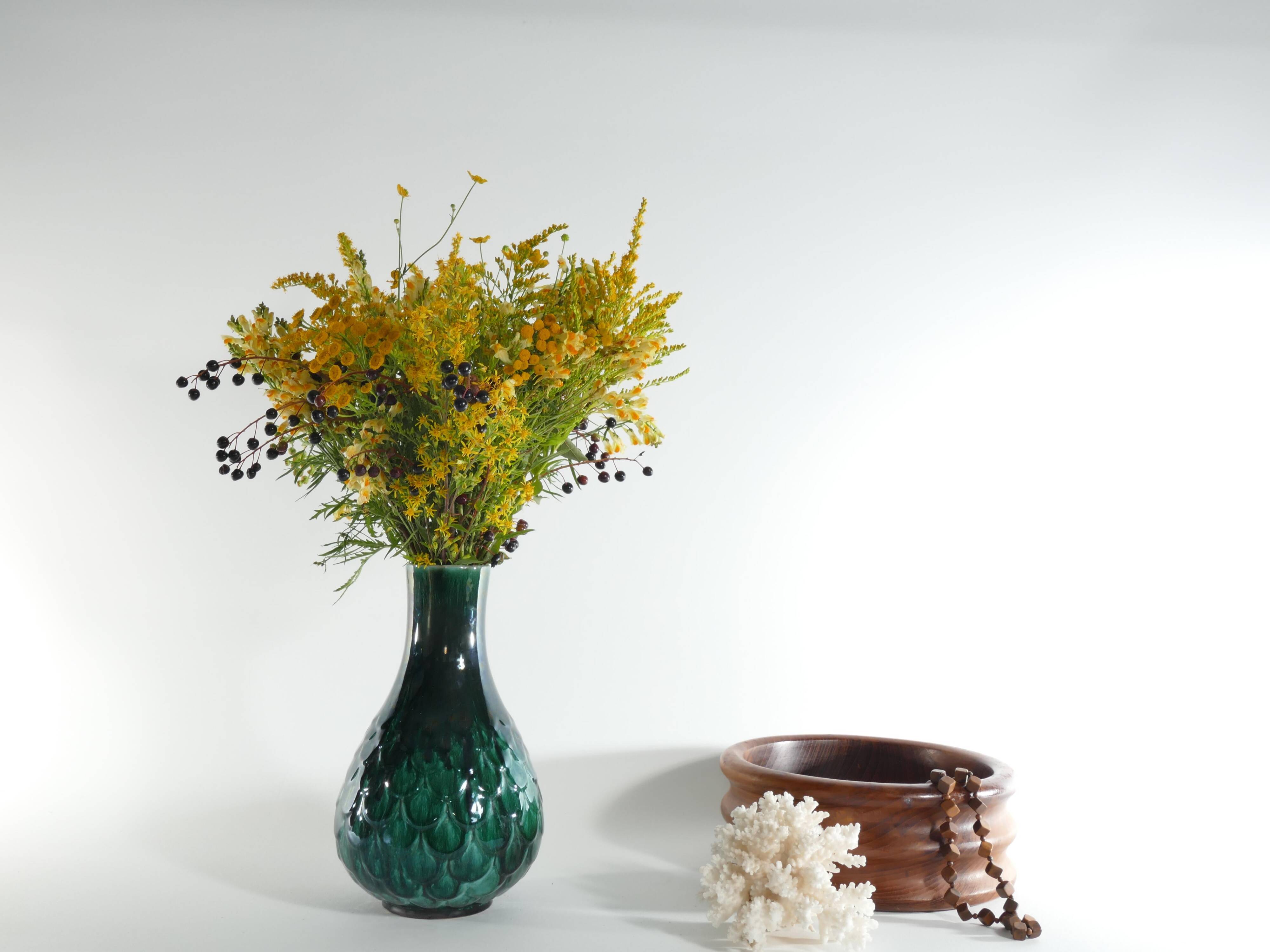 Green Vicke Lindstrand Ceramic Vase "638" Upsala Ekeby, 1950's