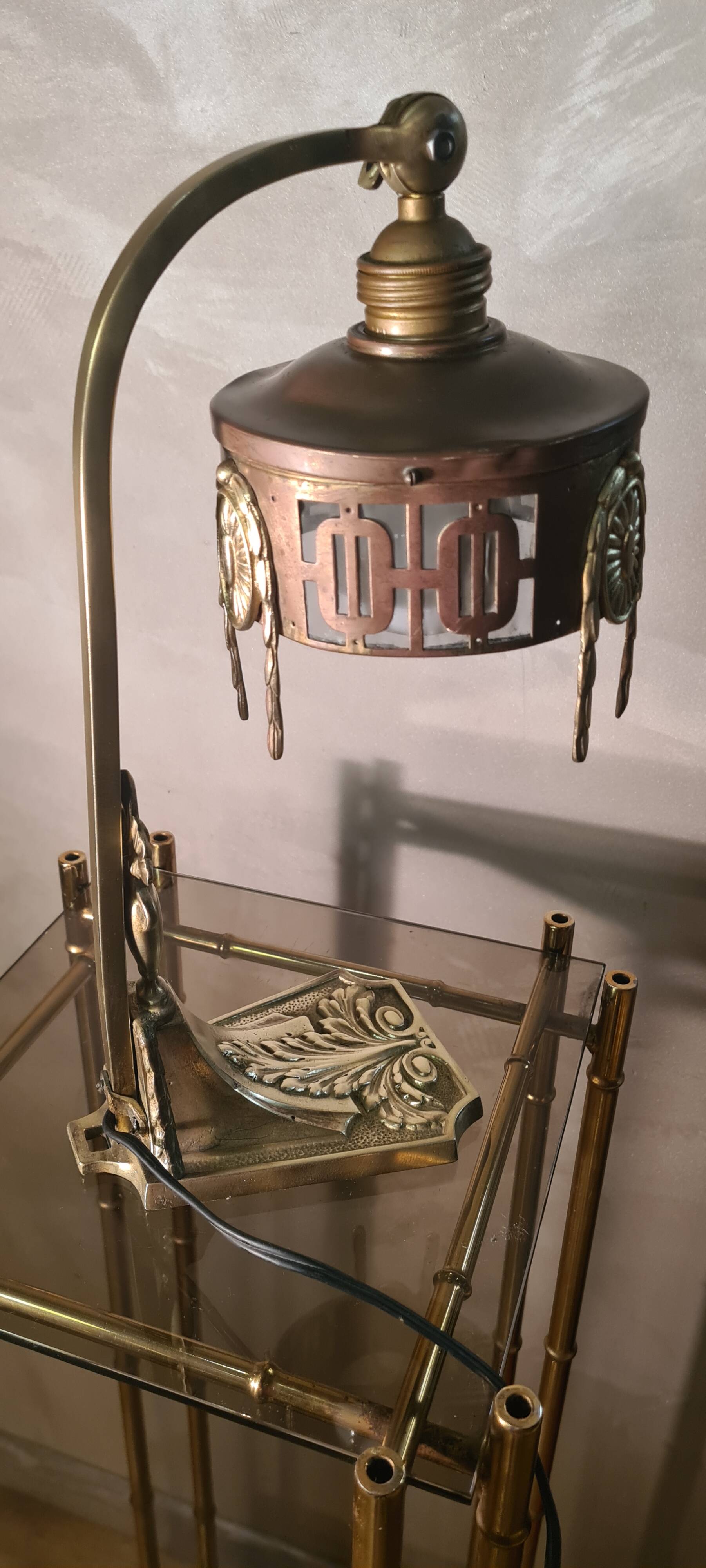 1900 bronze and brass art nouveau lamp, inspired by Napoleon 3, 35x18