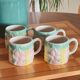 Set of 4 vintage multicoloured slipware coffee cups.