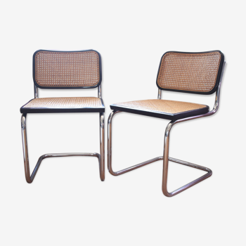 Paire de chaises  cecas B32 Marcel Breuer cannées noires Gavina