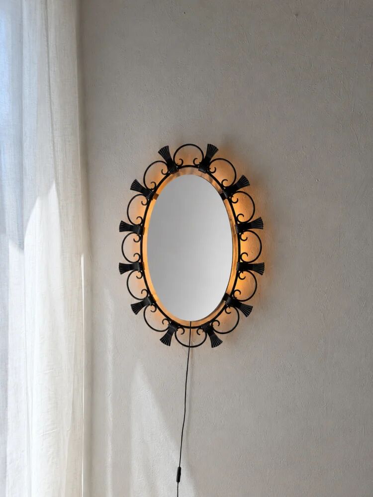 Hillebrand illuminated wall mirror wrought iron 1980s