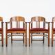 Ensemble de 4 chaises de salle à manger Art Nouveau / Jugendstil avec revêtement rouge