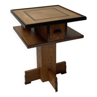 Dutch art deco Amsterdam school oak and coromandel side table, 1930s