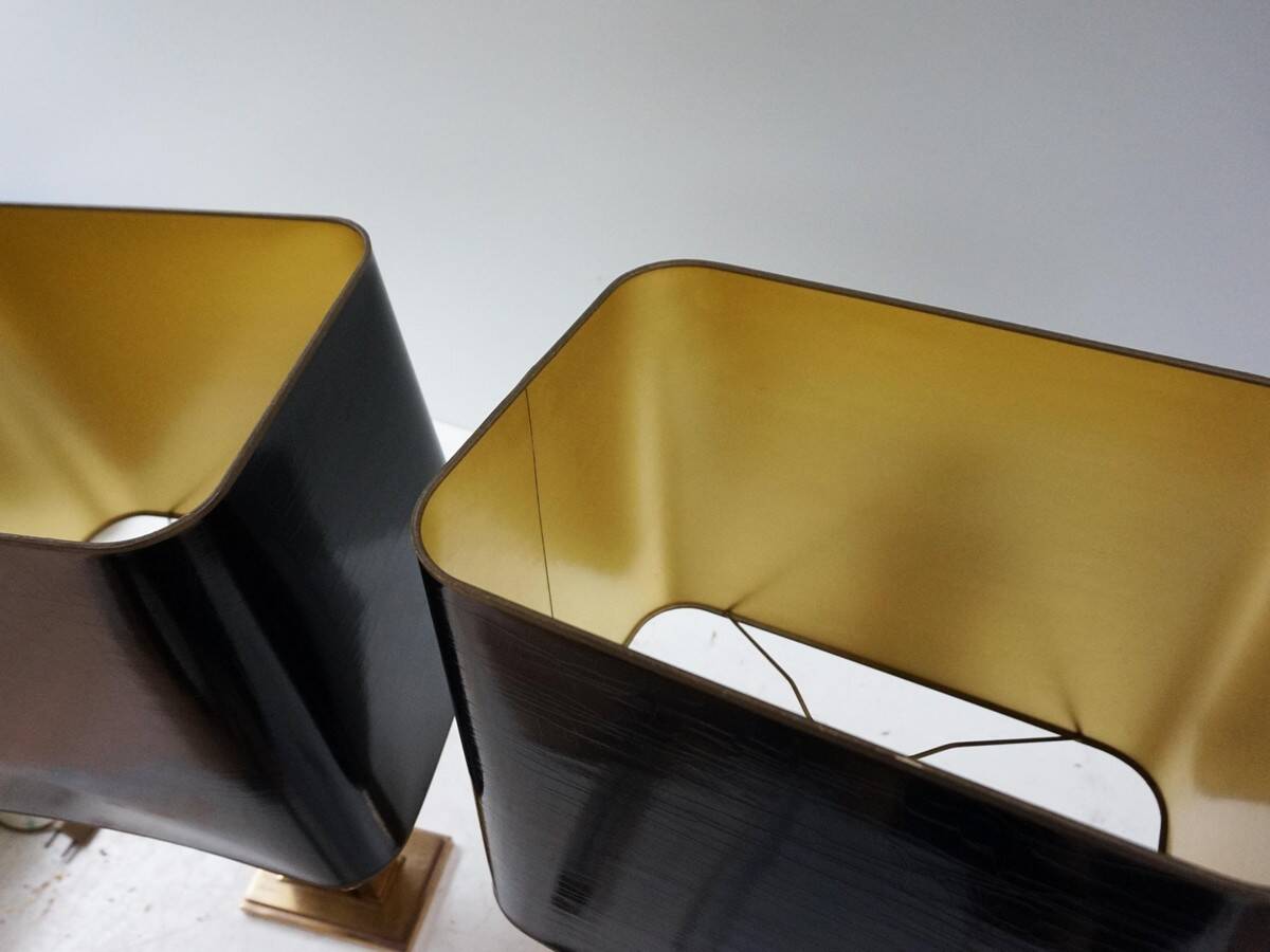 Paire de lampes de table JLB Hollywood Regency en laque noire et laiton doré, 1970s