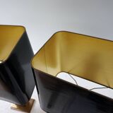 Paire de lampes de table JLB Hollywood Regency en laque noire et laiton doré, 1970s