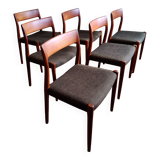Niels Otto Møller No. 77, 6 chaises, teck et textile