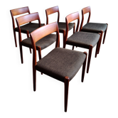 Niels Otto Møller No. 77, 6 chaises, teck et textile