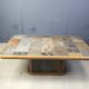 Table basse brutaliste en chêne et pierre, années 1970