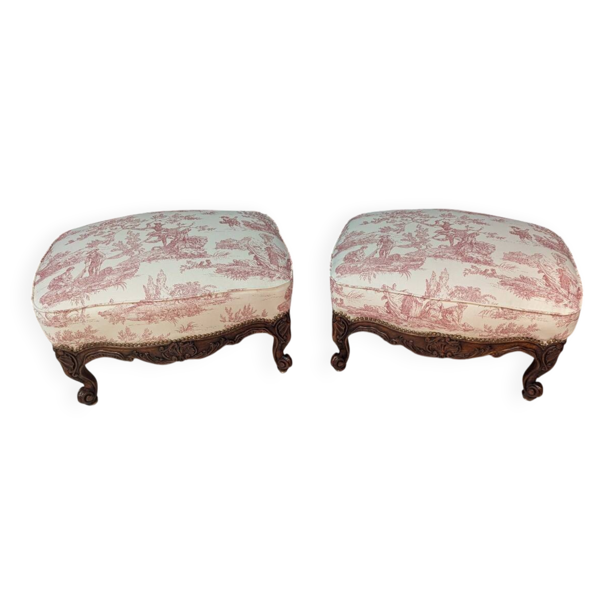 Pair of Louis XV style stools in walnut.