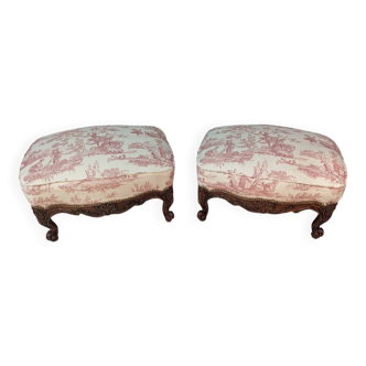 Pair of Louis XV style walnut stools