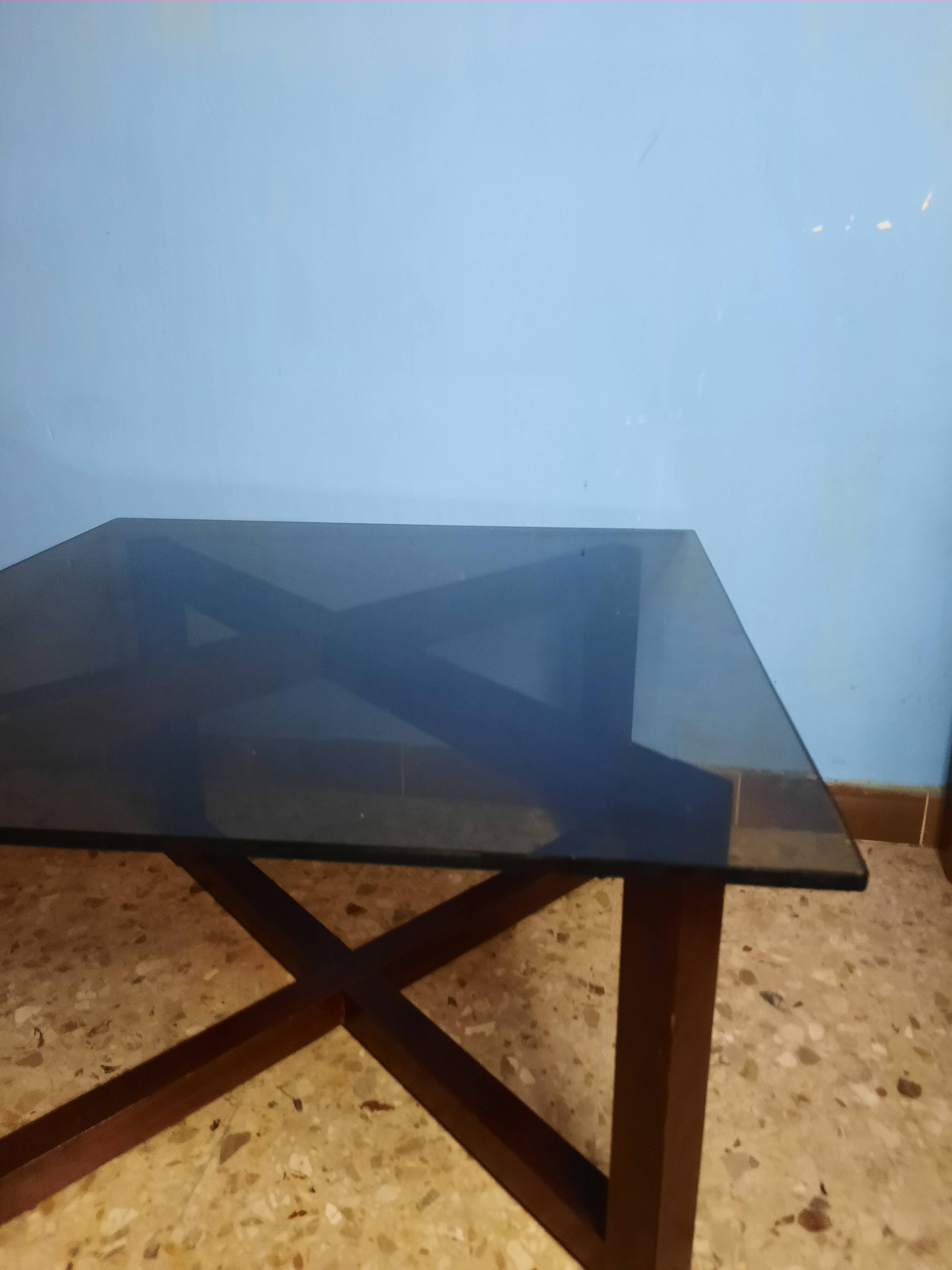 Table basse bois et verre fumé