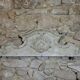 Antique wooden furniture pediment, pale green patina