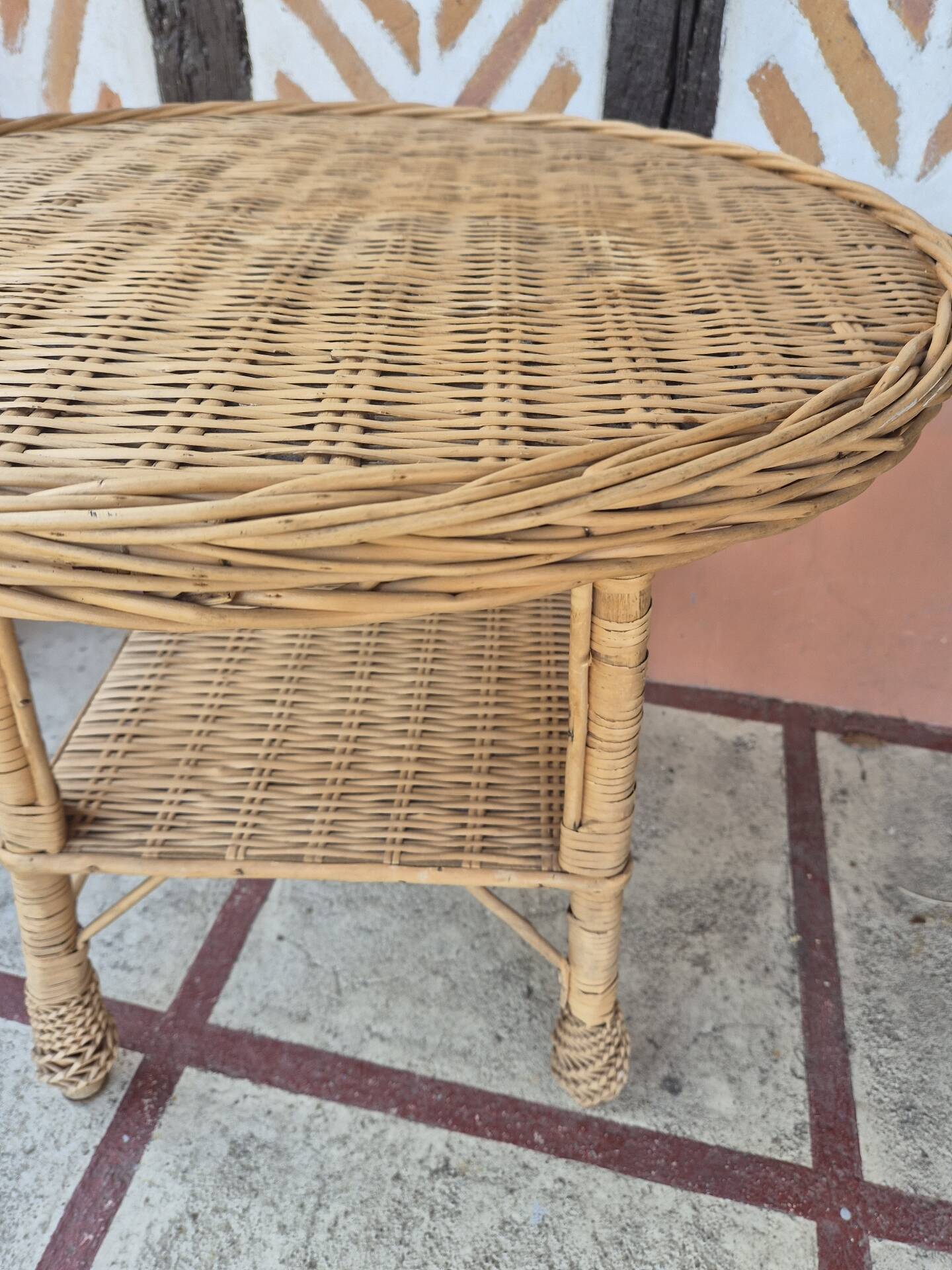 Vintage rattan wicker coffee table