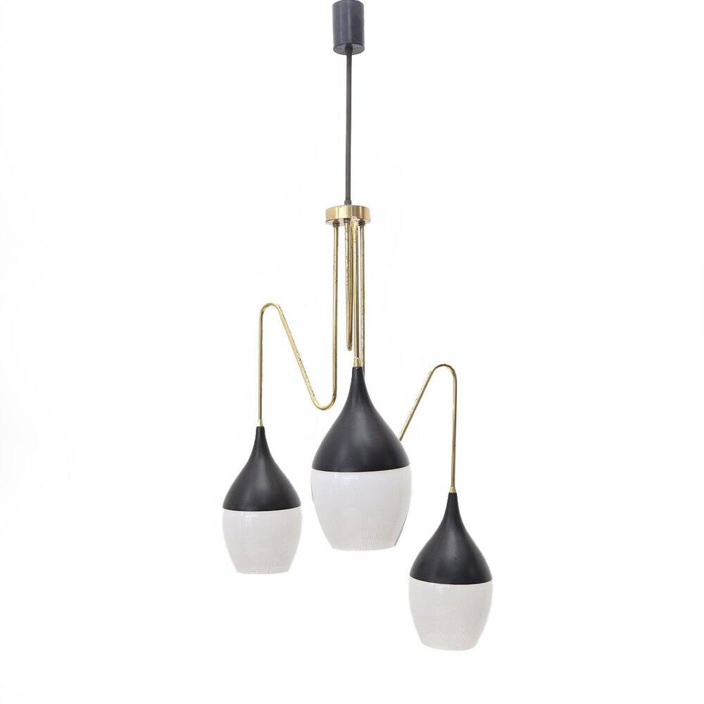 Brass chandelier with 3 pendants, 1950s