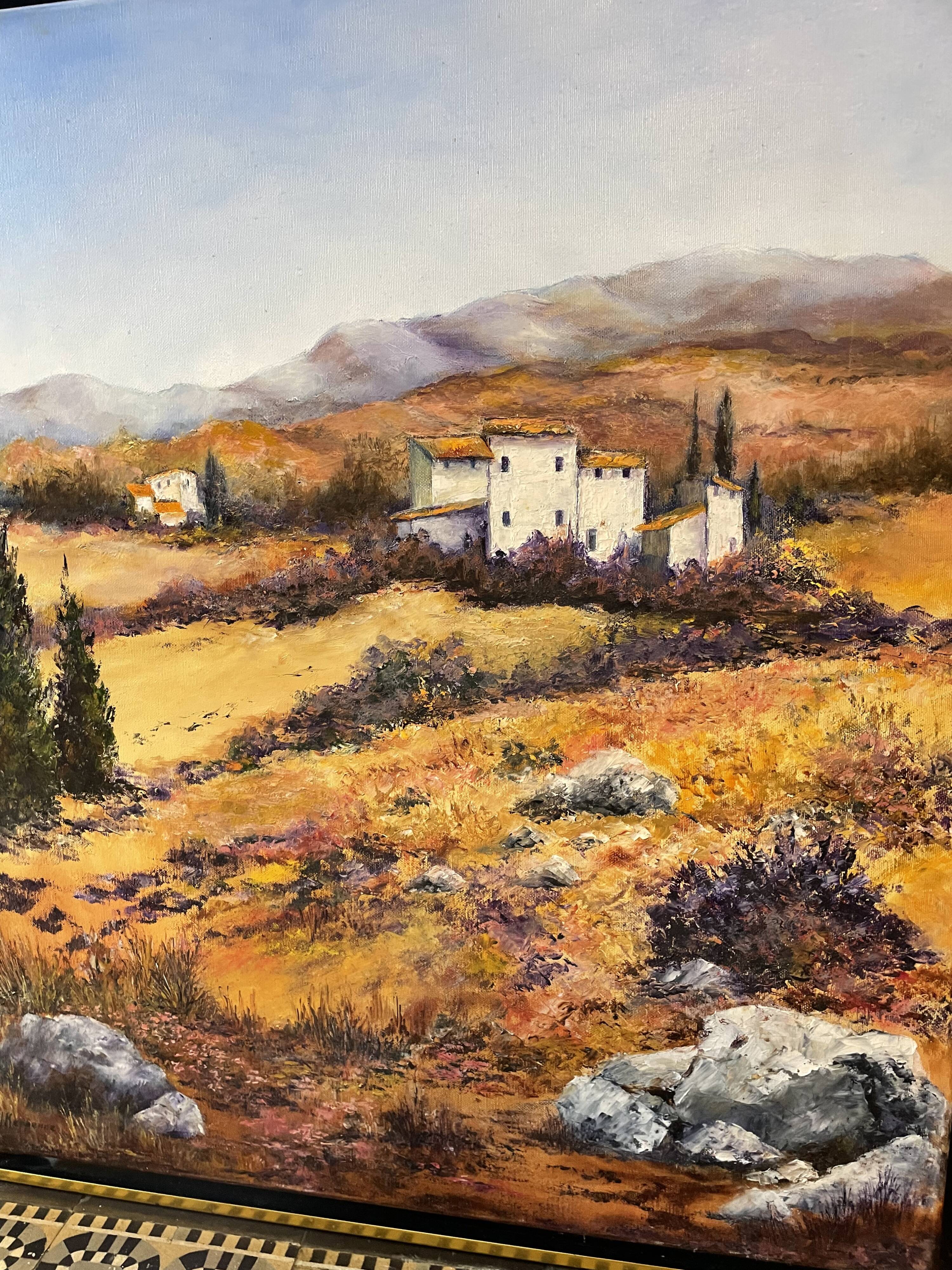 Oil painting landscape on canvas signed View of Provence