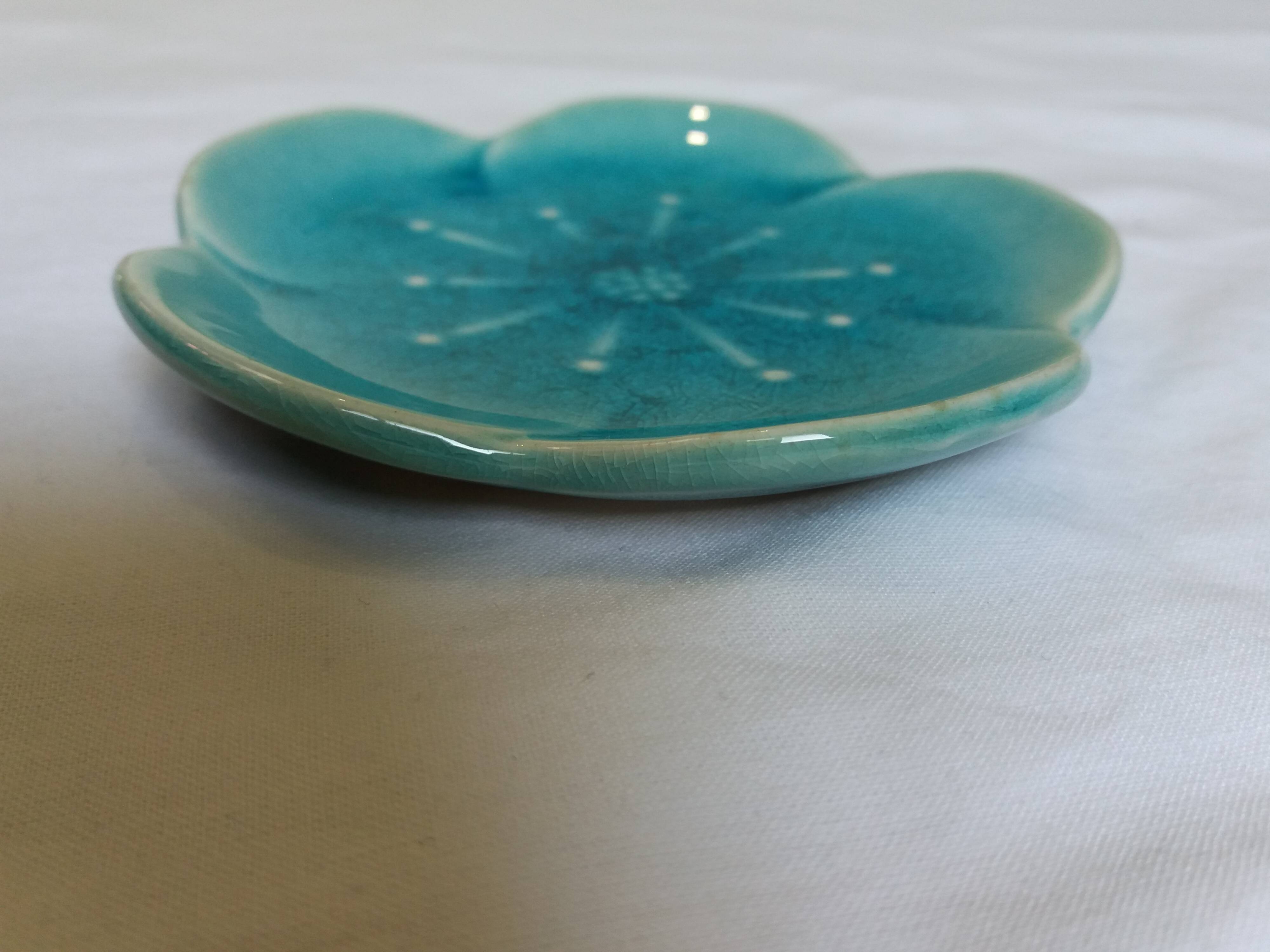 Turquoise flower jewelry storage cup stamped LBMDJ