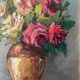 HSP painting "Bouquet of roses" in vase signed Florent + frame