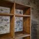 Vintage pine shelf with compartments, room divider, 1950s.